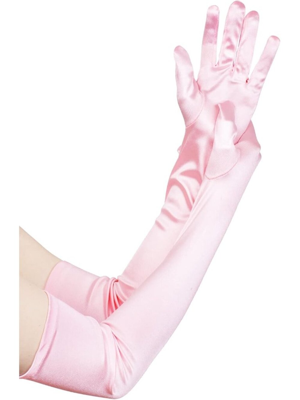 Women 22 Inch Pink Satin Long Length Mitten Bridal Wedding Party Gloves